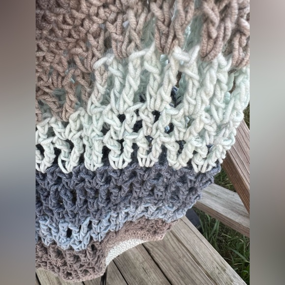 Blue, Grey, White & Teal Crochet Acrylic Market Bag Handmade - Picture 2 of 3